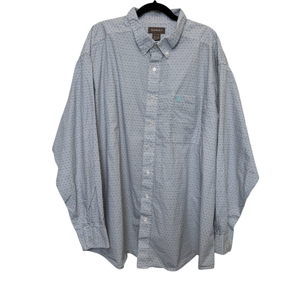 Ariat Mens Button Down Shirt 3XL White Blue Medallion Cotton Western Cowboy